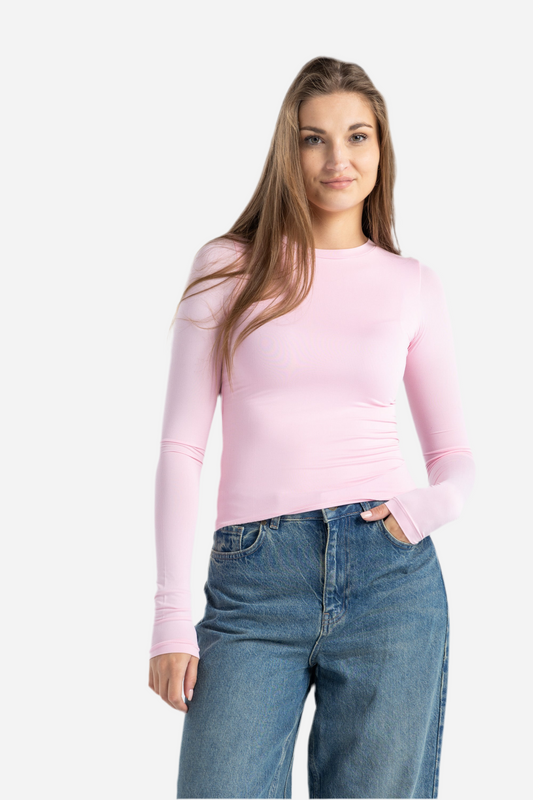 ROUND NECK LONG SLEEVE TOP IN PINK