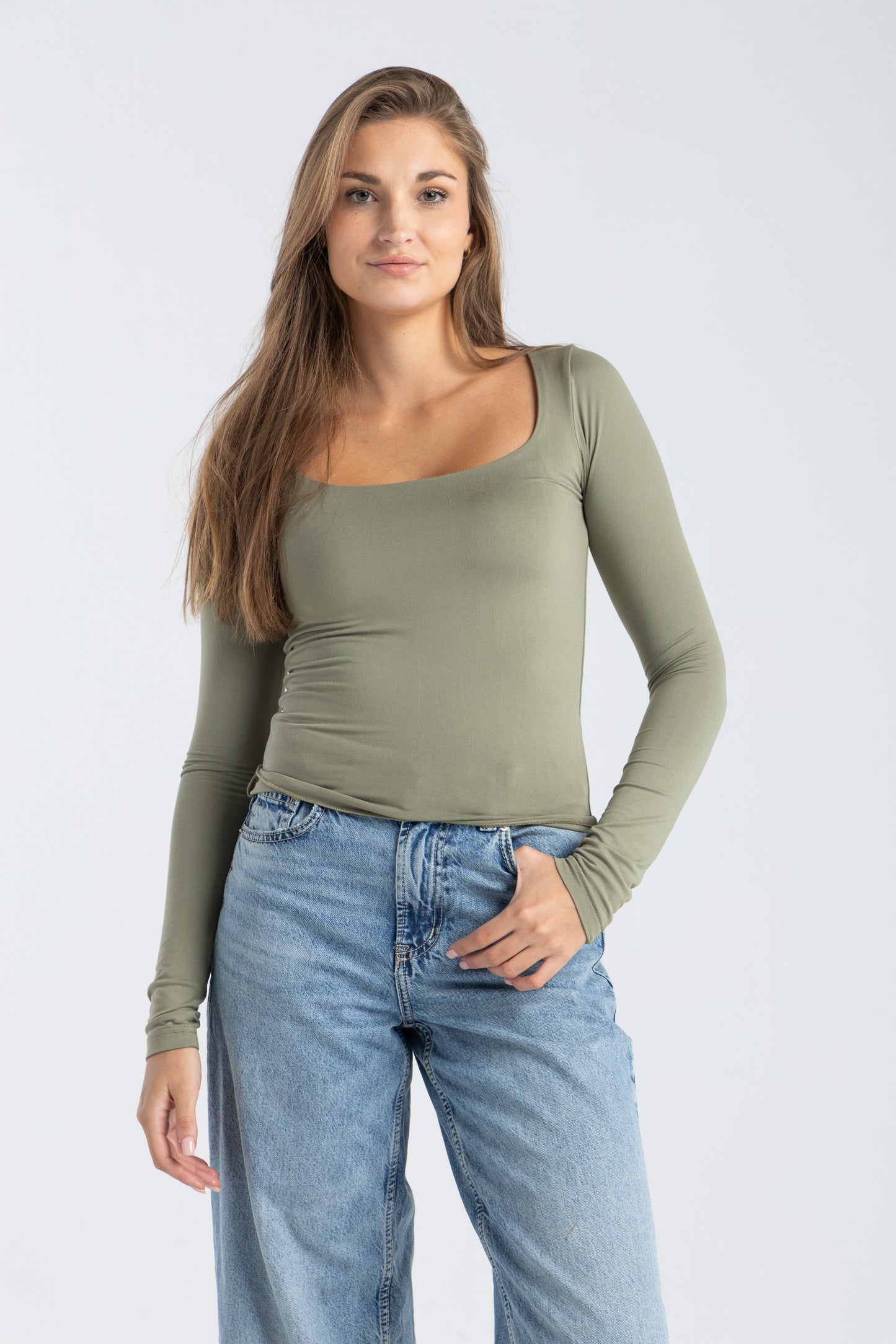 SQUARE NECK TOP IN MATCHA