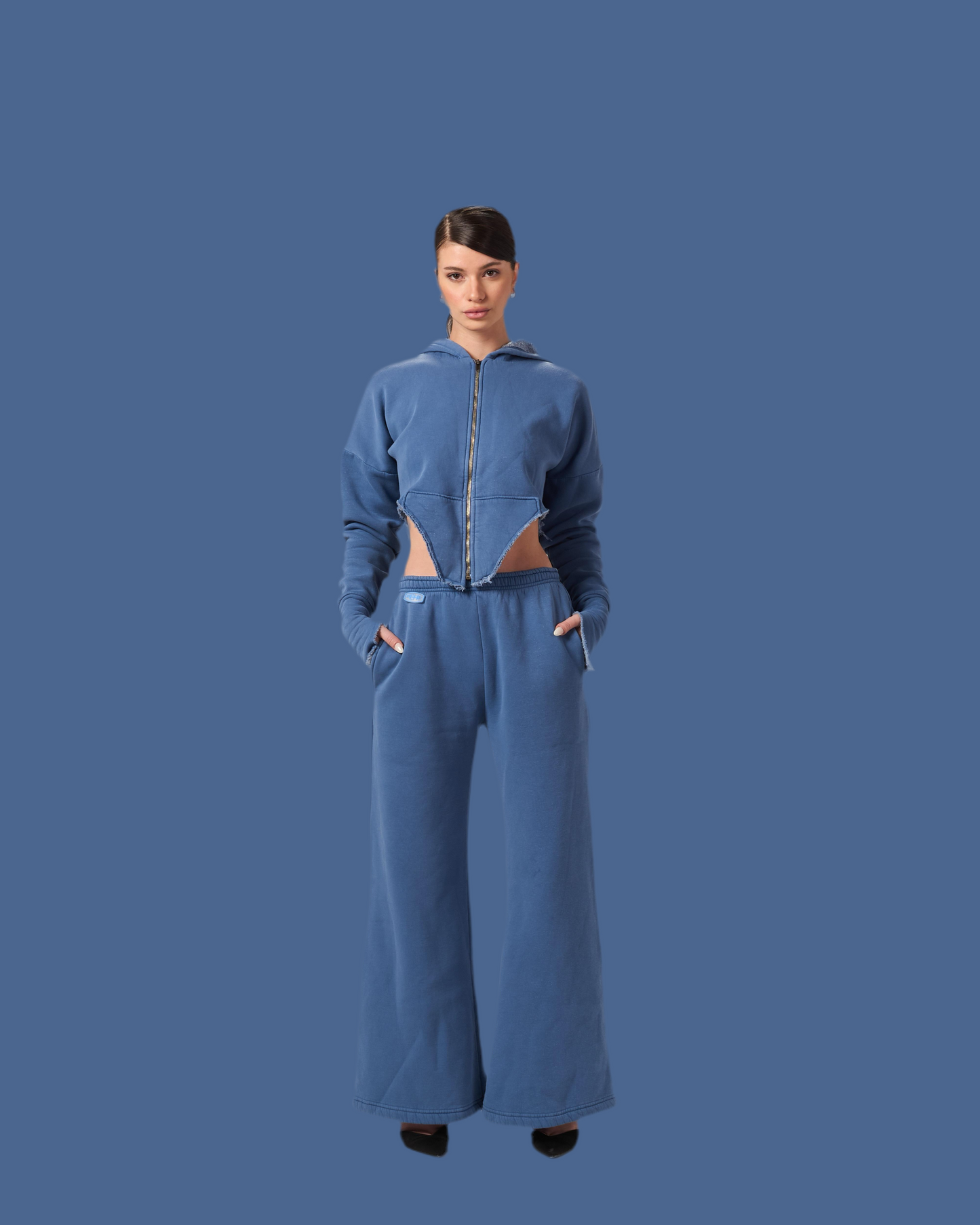 THE ZIPPER-VHOODIE WASHED SET IN SKY BLUE