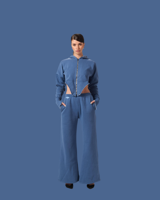 THE ZIPPER-VHOODIE WASHED SET IN SKY BLUE