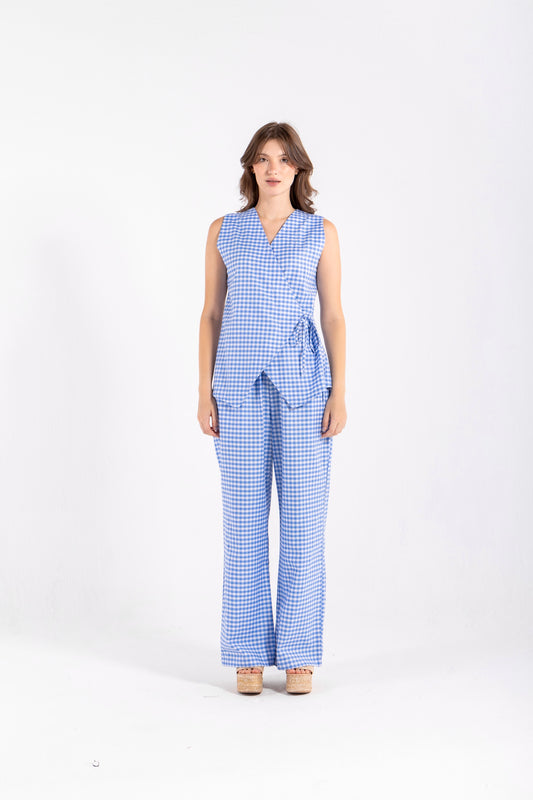 GHINGHAM VEST SET IN BLUE
