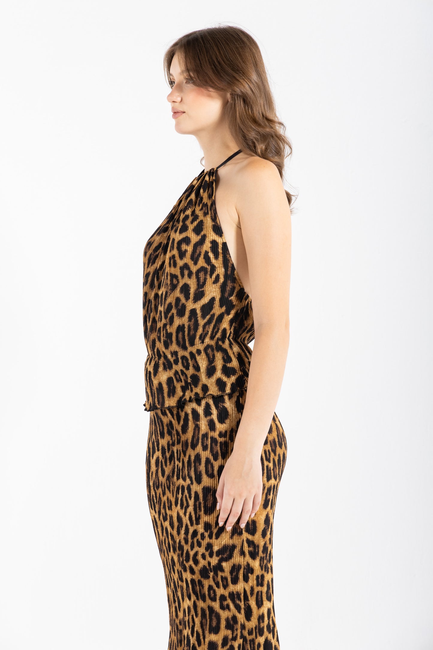 HALTER LEOPARD PLESSET TOP