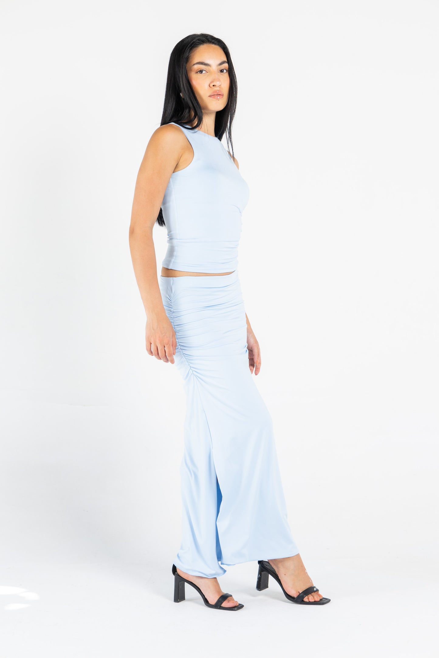 MAXI DRAPED SKIRT IN BABY BLUE