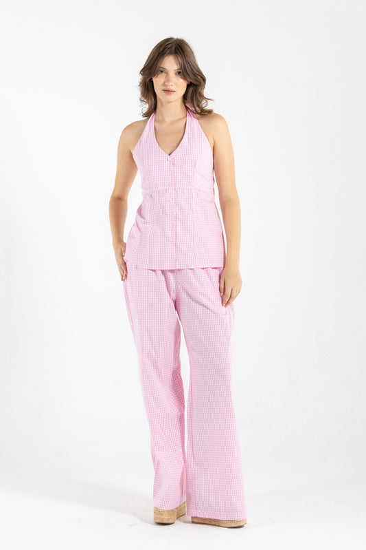 HALTER GINGHAM PINK SET