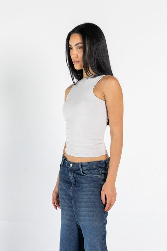 ROUND NECK VEST TOP IN GRIEGE