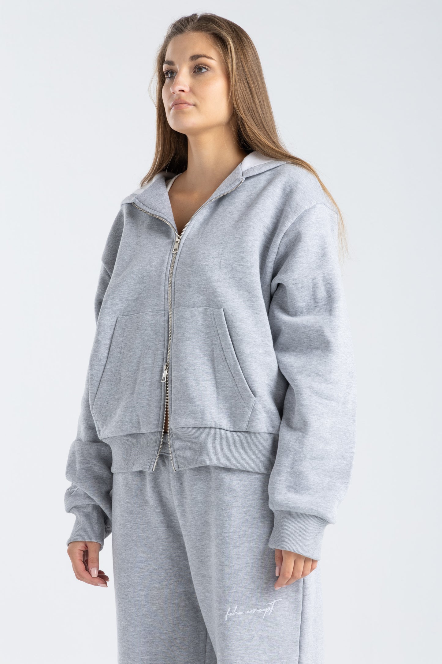 FEHE CONCEPT SIGNATURE DOUBLE ZIP-UP JACKET IN HEATHER GREY