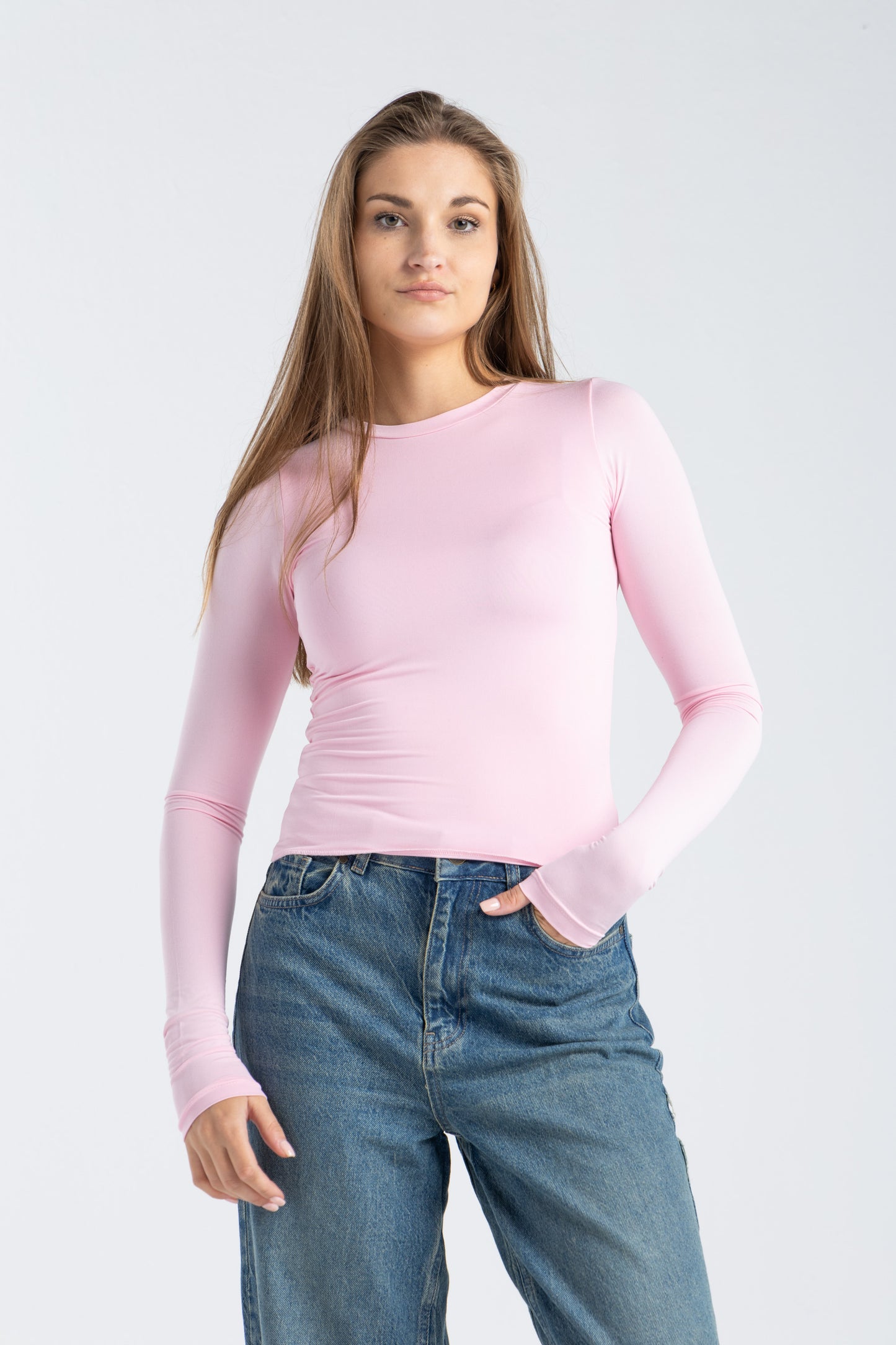 ROUND NECK LONG SLEEVE TOP IN PINK