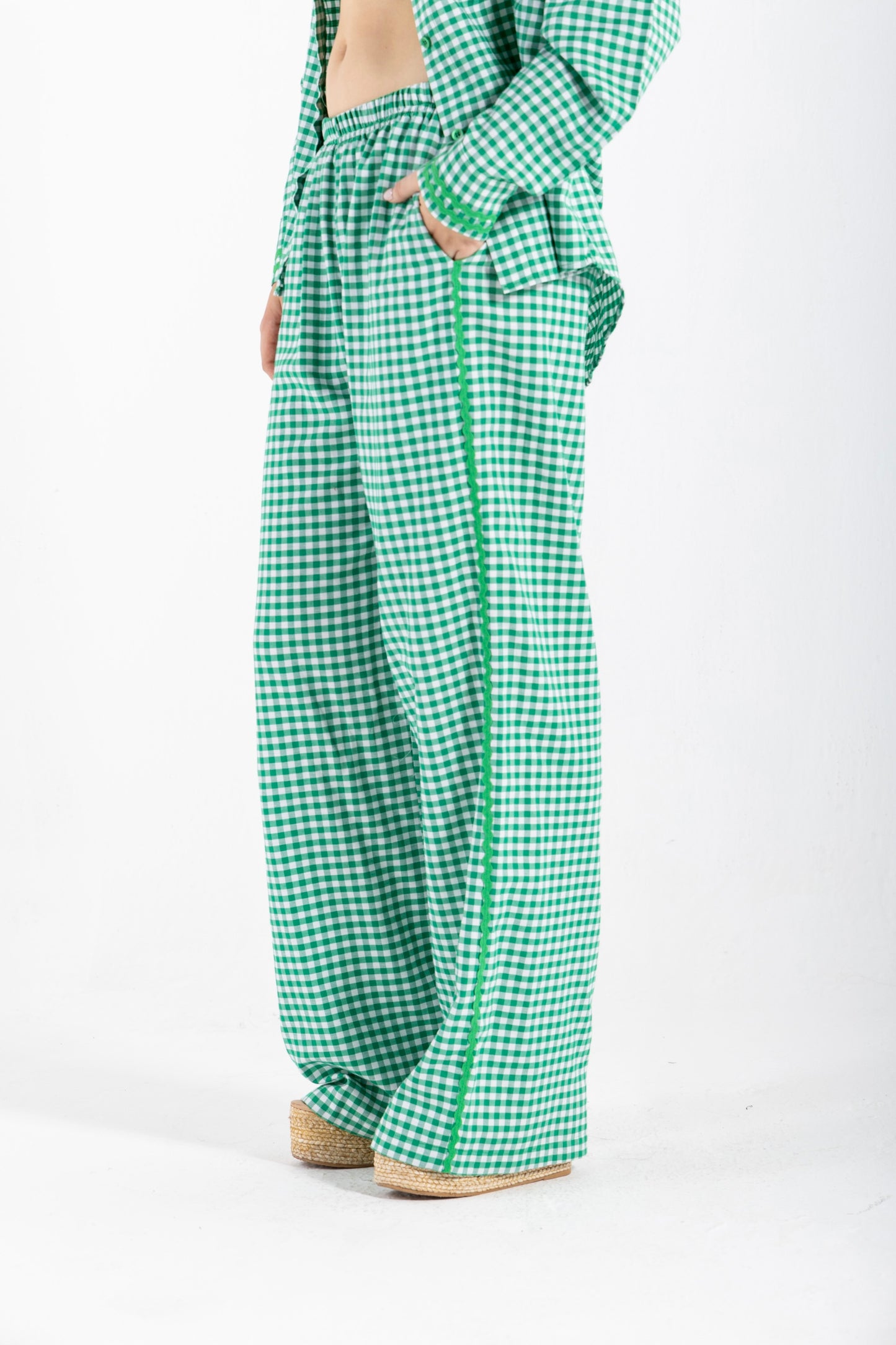 GINGHAM PANTS IN GREEN