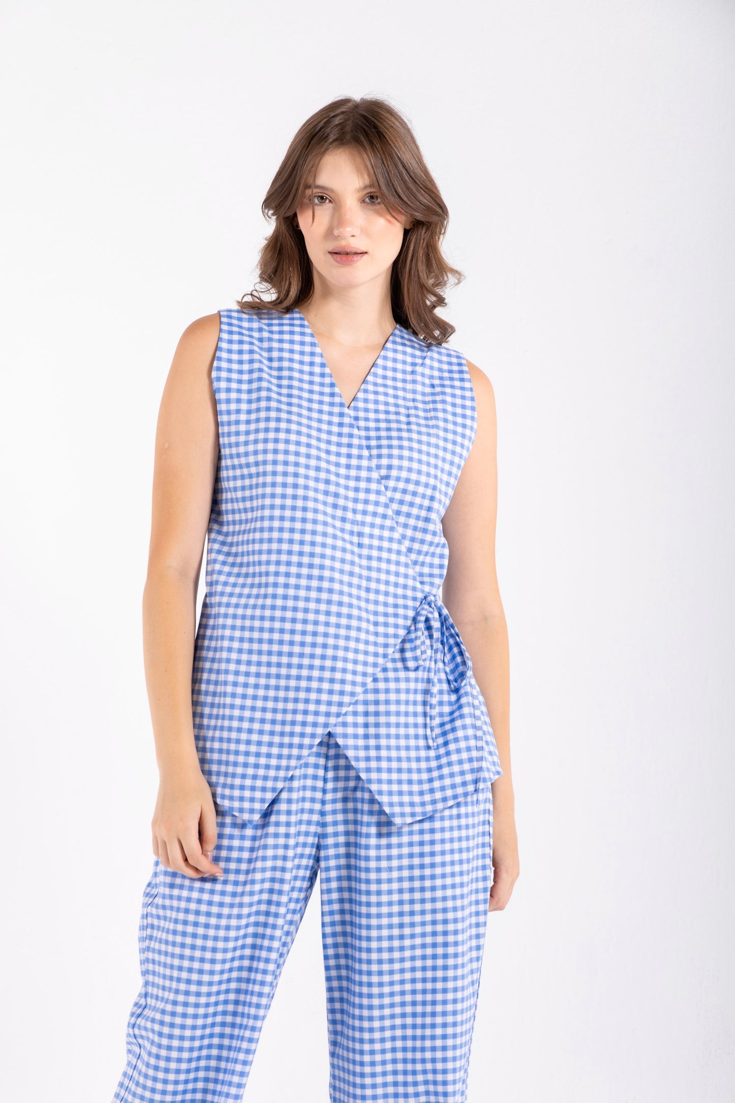 GHINGHAM VEST SET IN BLUE