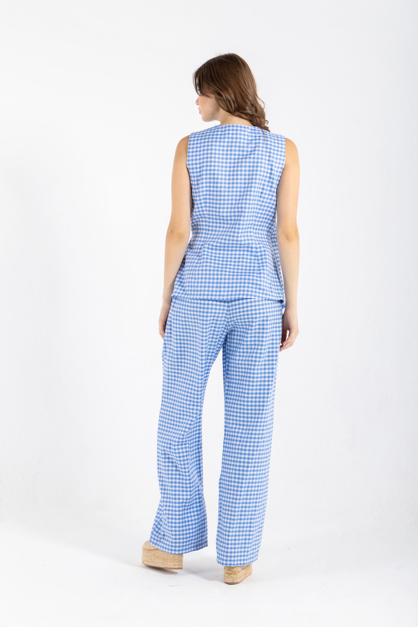 GHINGHAM VEST SET IN BLUE