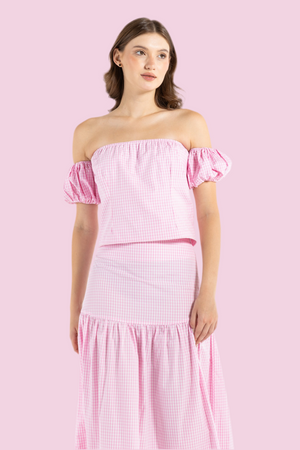 GINGHAM OFF-THE-SHOULDER TOP IN PINK