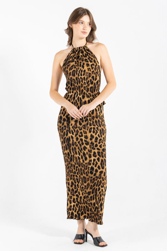 STRAIGHT LEOPARD PLESSET SKIRT