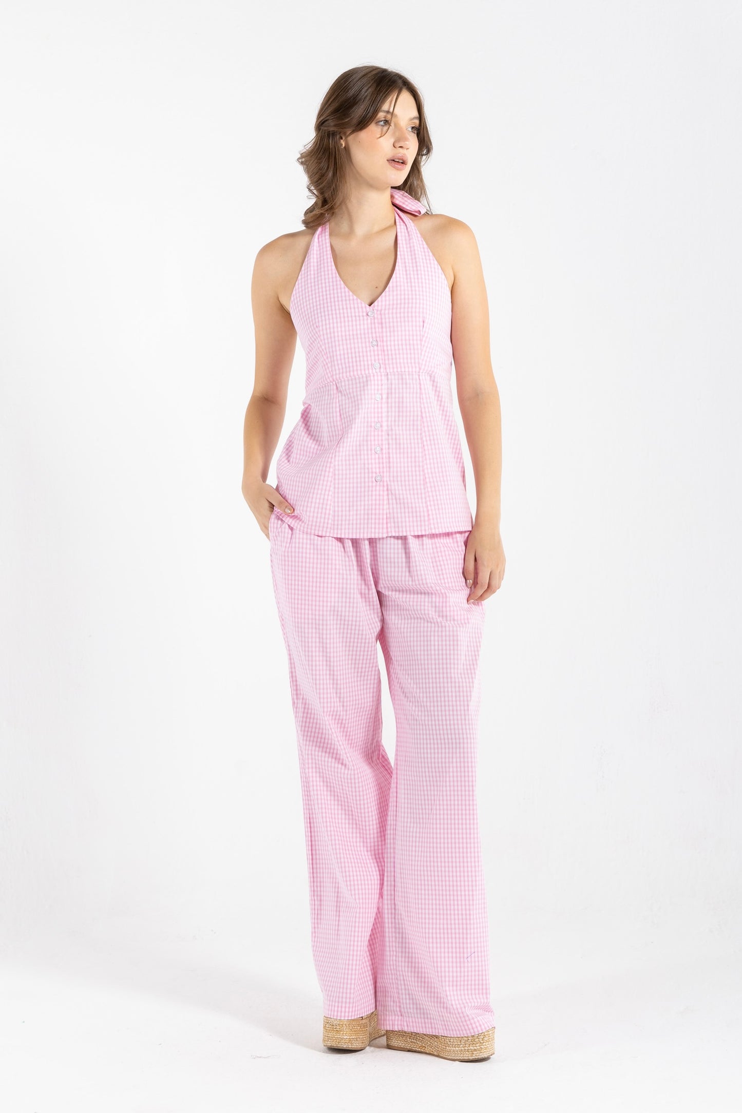 HALTER GINGHAM PINK SET