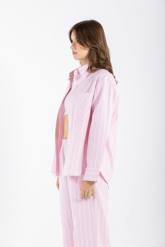 WIDE STRIPES OVERSIZED SHIRT IN PINK