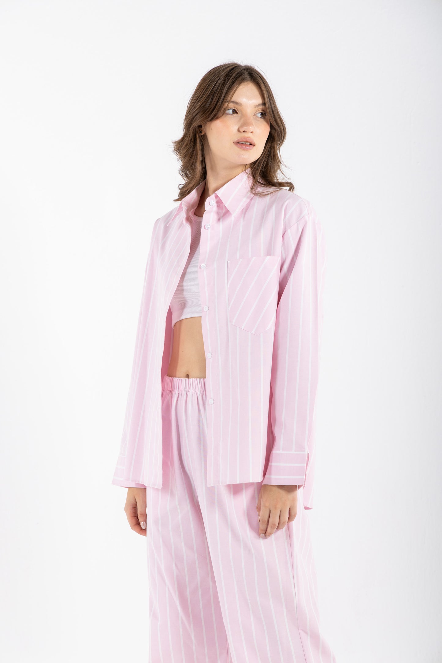 WIDE STRIPES OVERSIZED SHIRT IN PINK