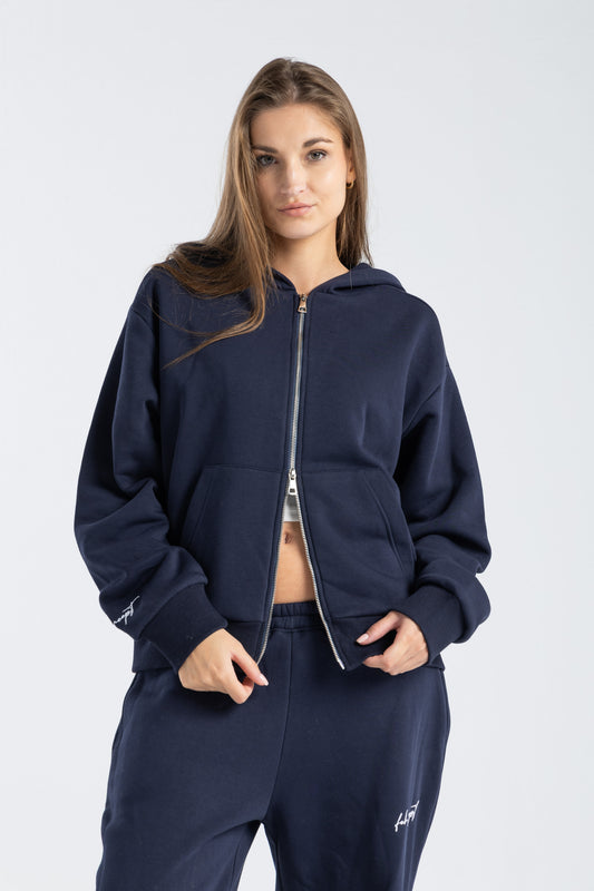 FEHE CONCEPT SIGNATURE DOUBLE ZIP-UP JACKET IN NAVY BLUE