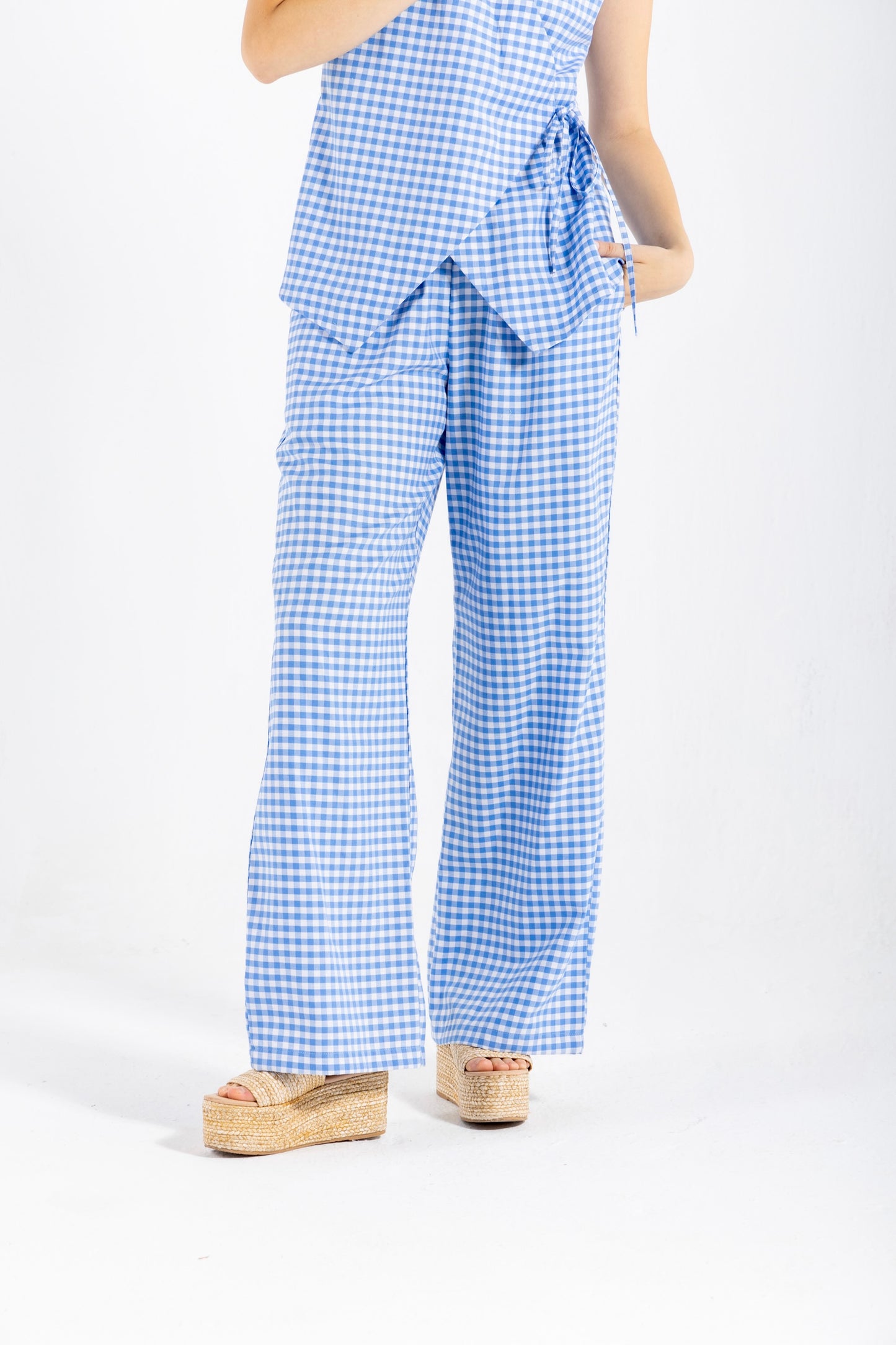 GHINGHAM VEST SET IN BLUE