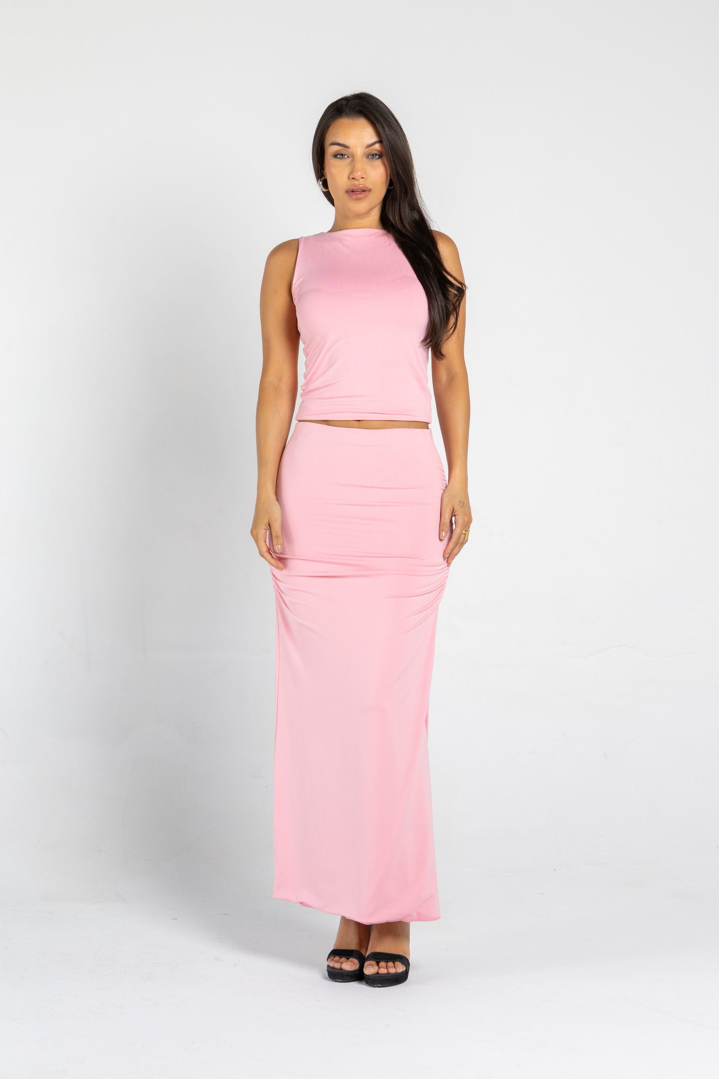 MAXI DRAPED SKIRT IN BABY PINK