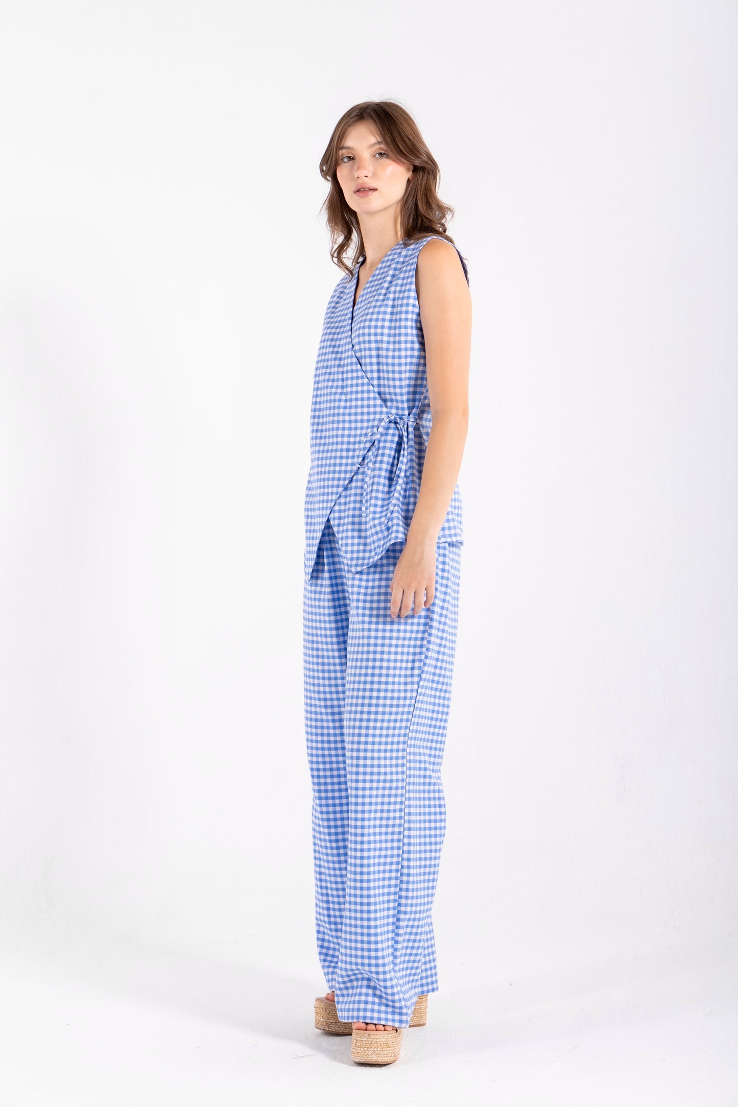 GHINGHAM VEST SET IN BLUE