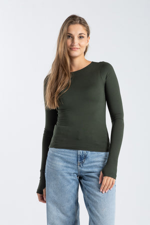 BOAT NECK TOP IN DARK OLIVE
