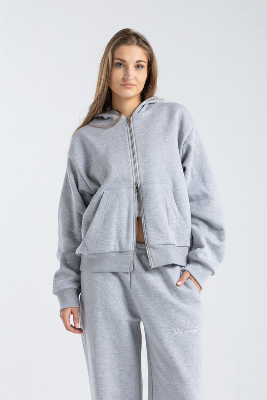 FEHE CONCEPT SIGNATURE DOUBLE ZIP-UP JACKET IN HEATHER GREY