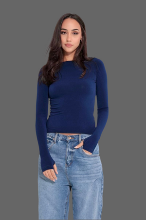 BOAT SHAPED NECK TOP IN NAVY BLUE