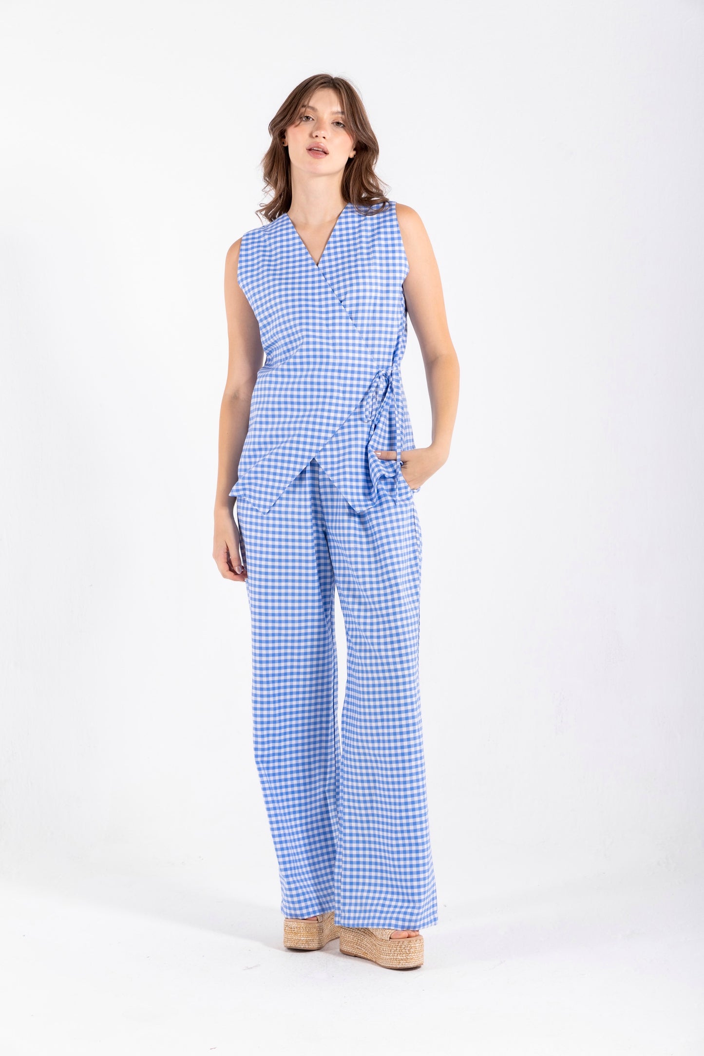 GHINGHAM VEST SET IN BLUE