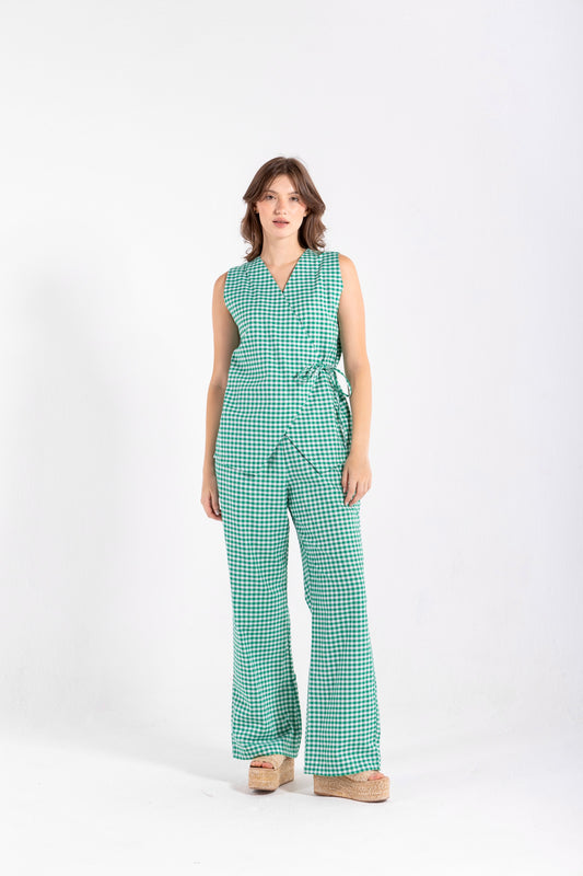 GHINGHAM VEST SET IN GREEN