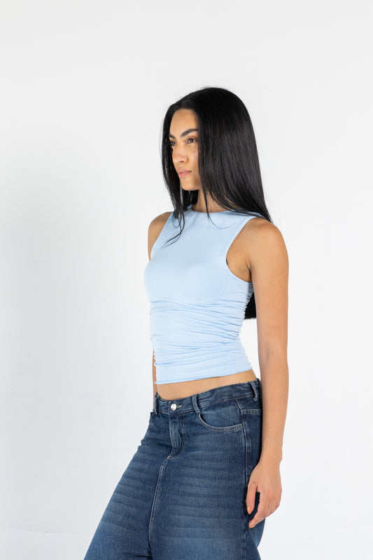 ROUND NECK VEST IN BABY BLUE