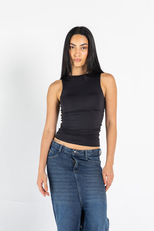 BOAT NECK VEST TOP IN BLACK