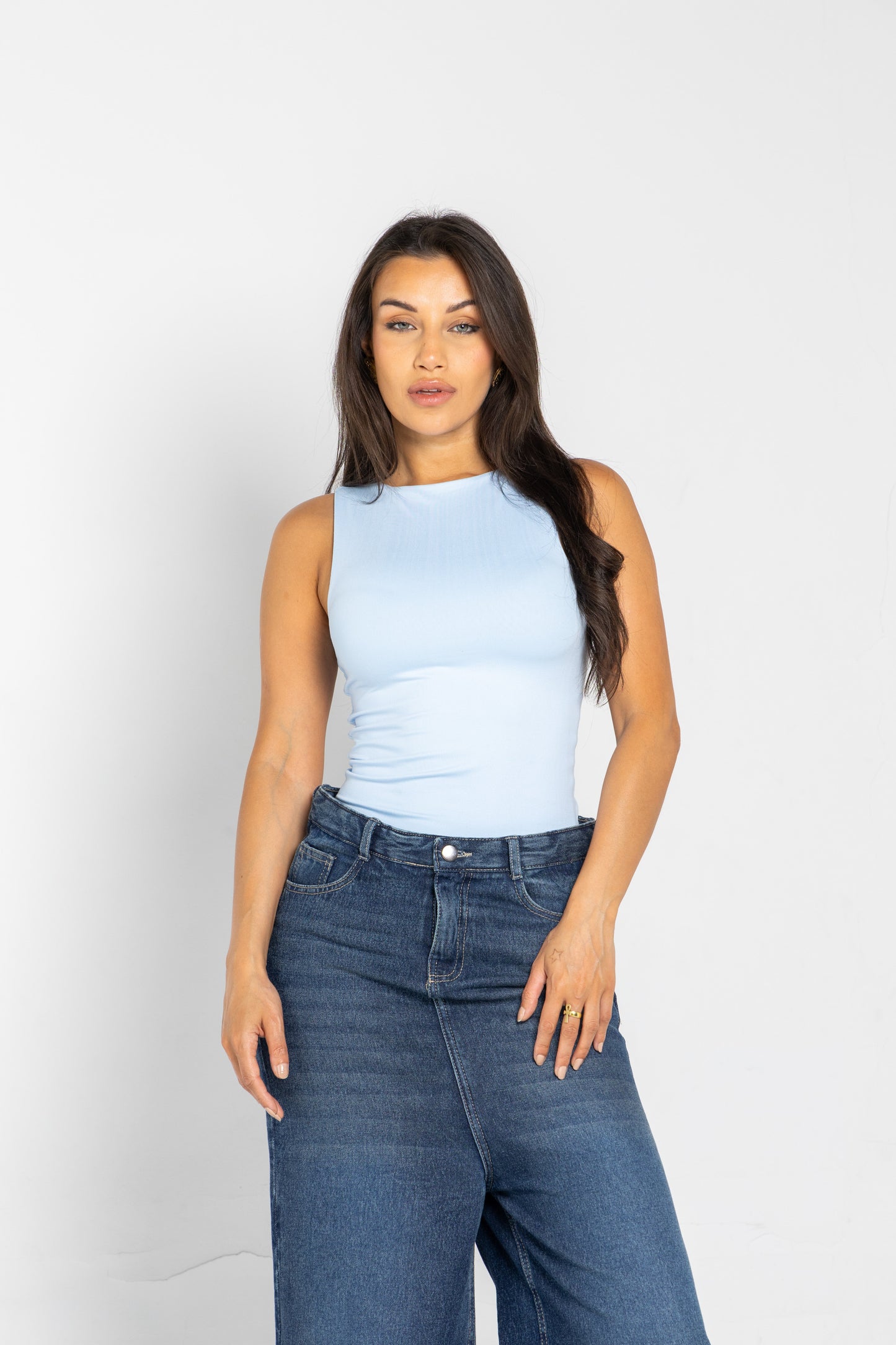 ROUND NECK VEST IN BABY BLUE