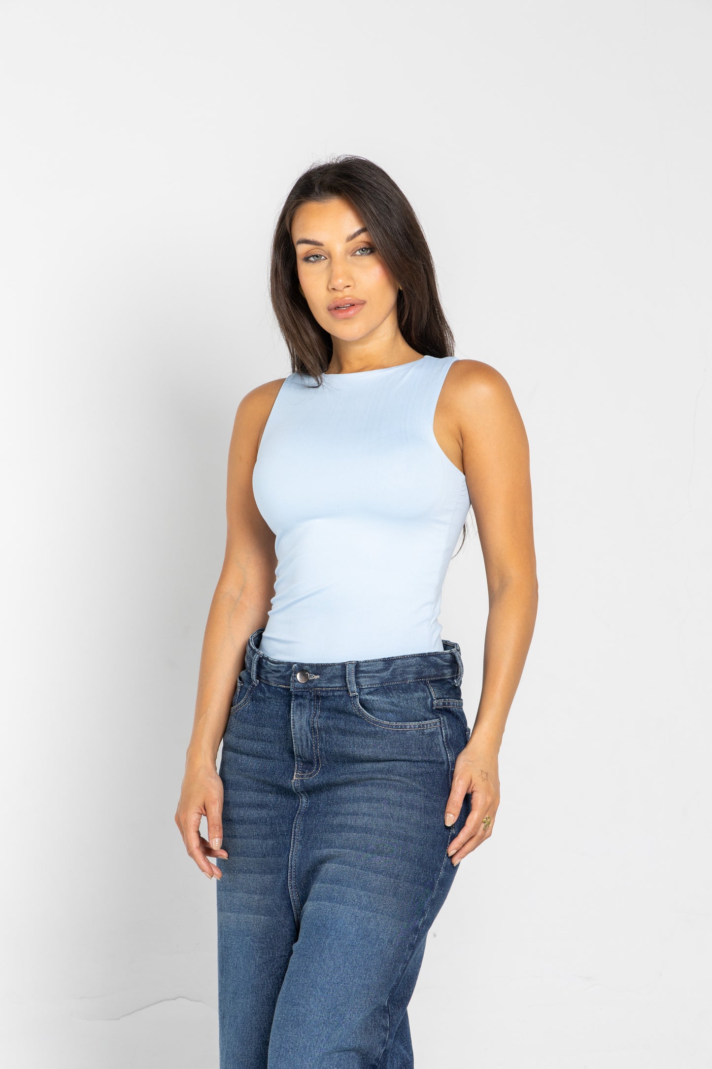 ROUND NECK VEST IN BABY BLUE