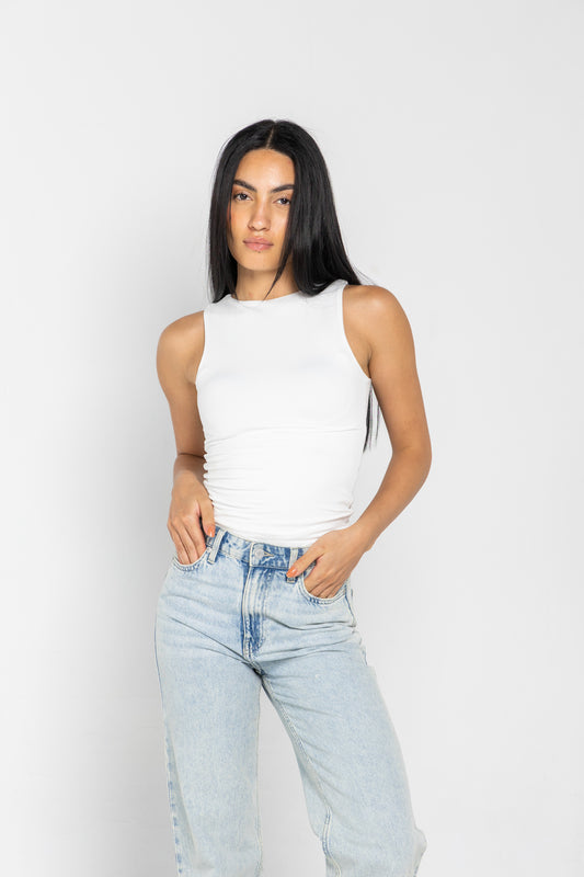BOAT NECK VEST TOP IN WHITE